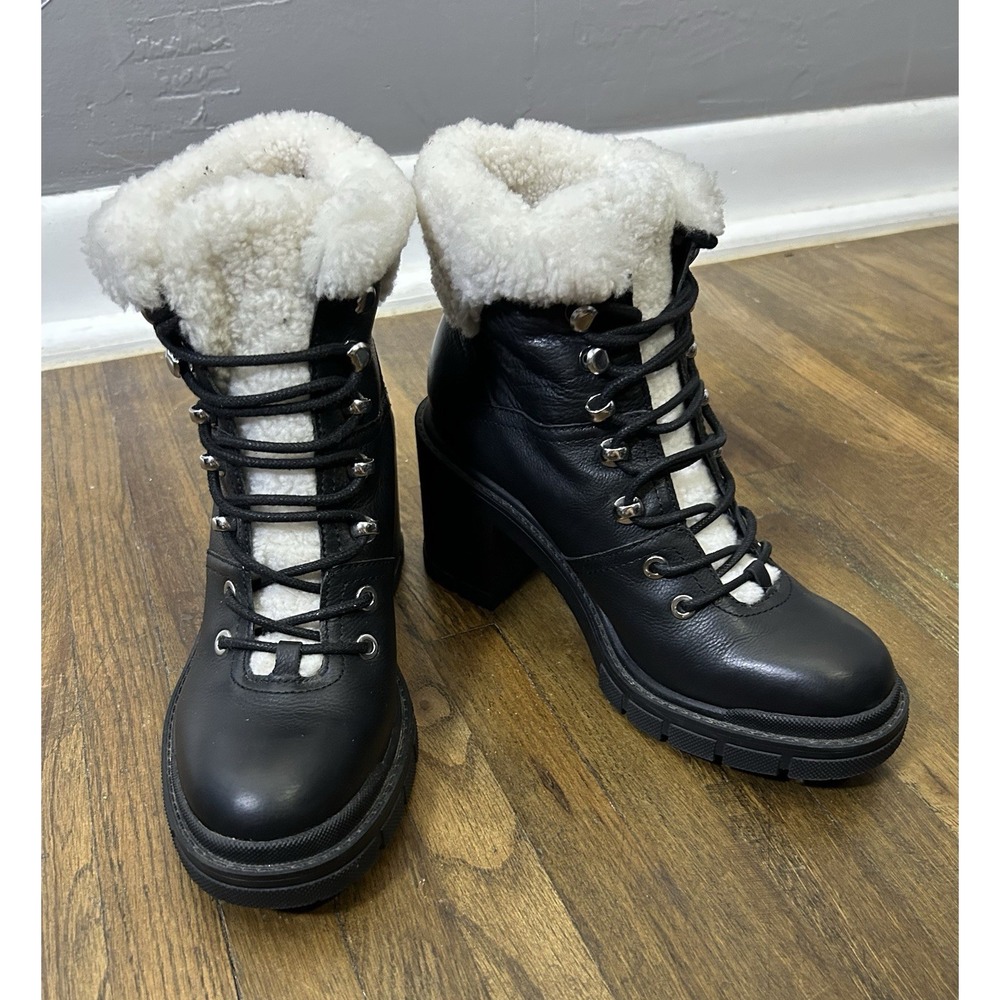 Marc Fisher Pierson lug sole boots black leather & Shearling Women's Size 8
